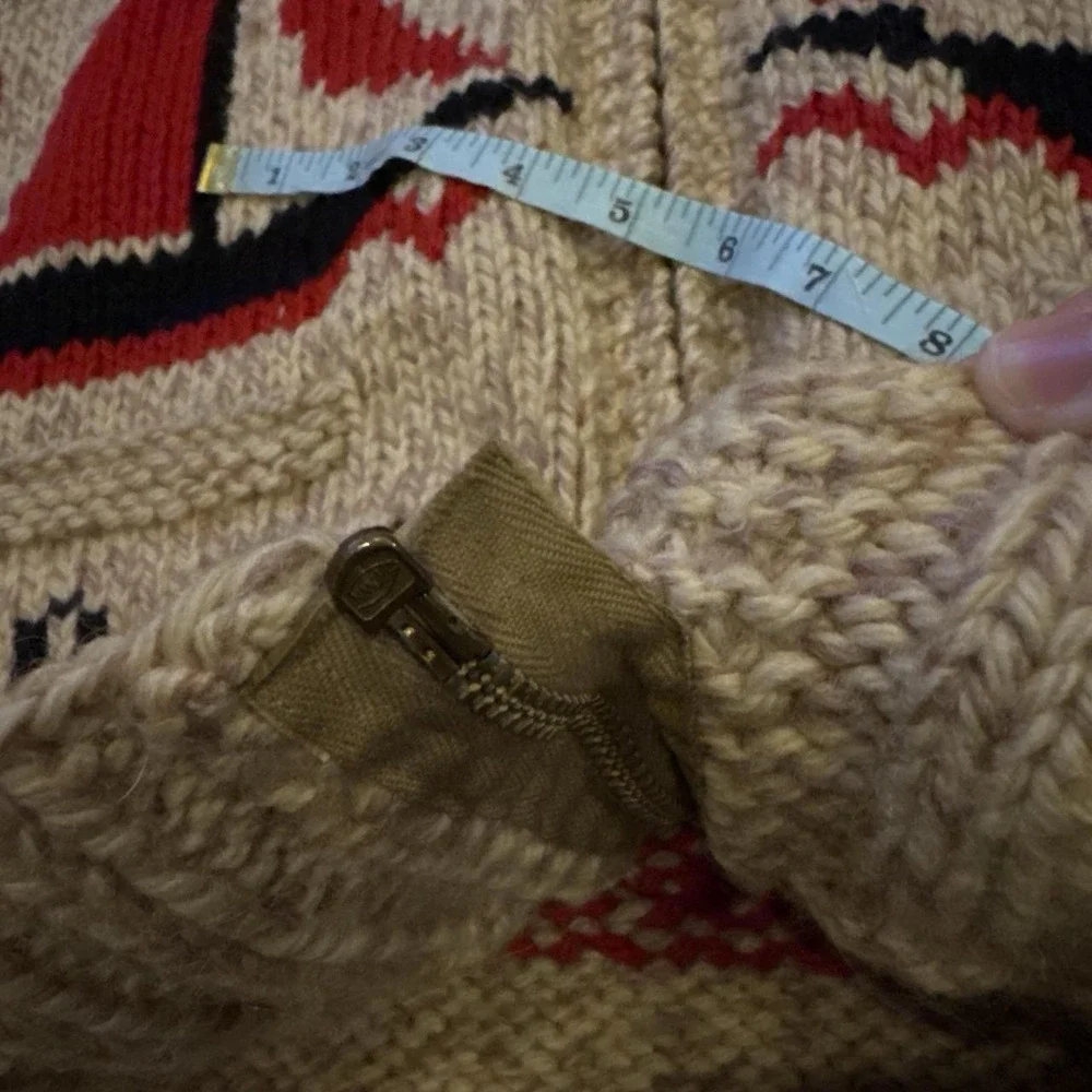 Vintage Sailing Wool Knit Cowichan Zip Cardigan 1950-70s cream red black - Picture 8 of 8